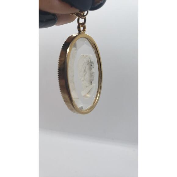 Vintage Intaglio Reverse Engraved Cameo Necklace Rope Chain Faceted Pendant 1970 - Picture 9 of 12